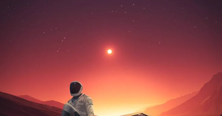 Astronaut watching Mars sunset