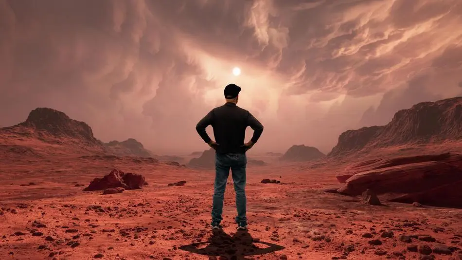 Astronaut on Mars sunset